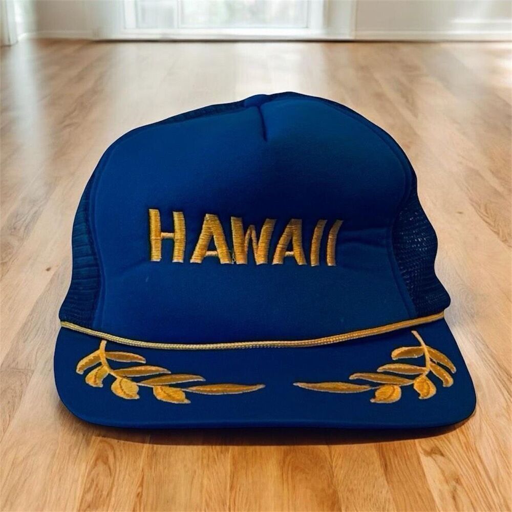 Vintage Blue Hawaii Novelty Graphic Mesh SnapBack Trucker Hat Rope